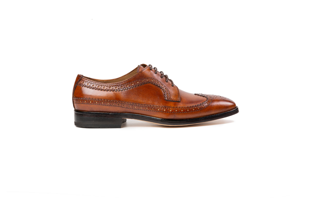 Amsterdam Cognac Patina long-wing brogue Derby side profile