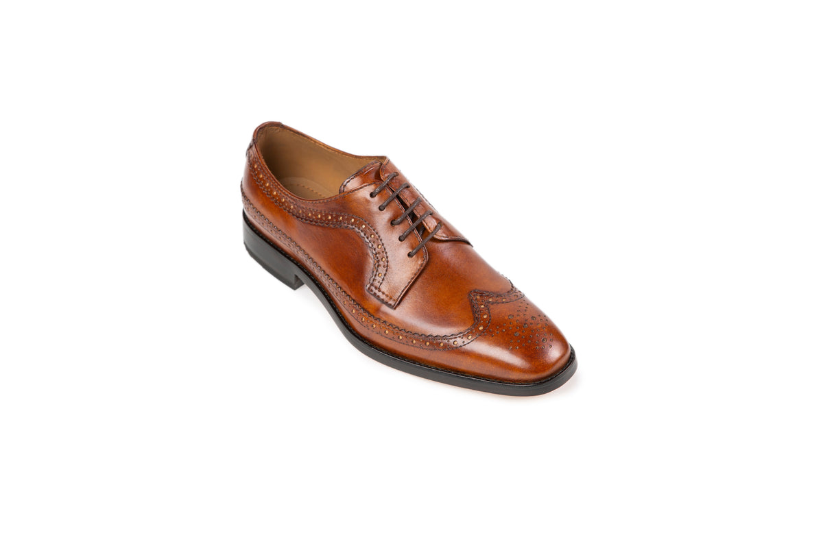 Amsterdam Cognac Patina long-wing brogue Derby three-quarter view
