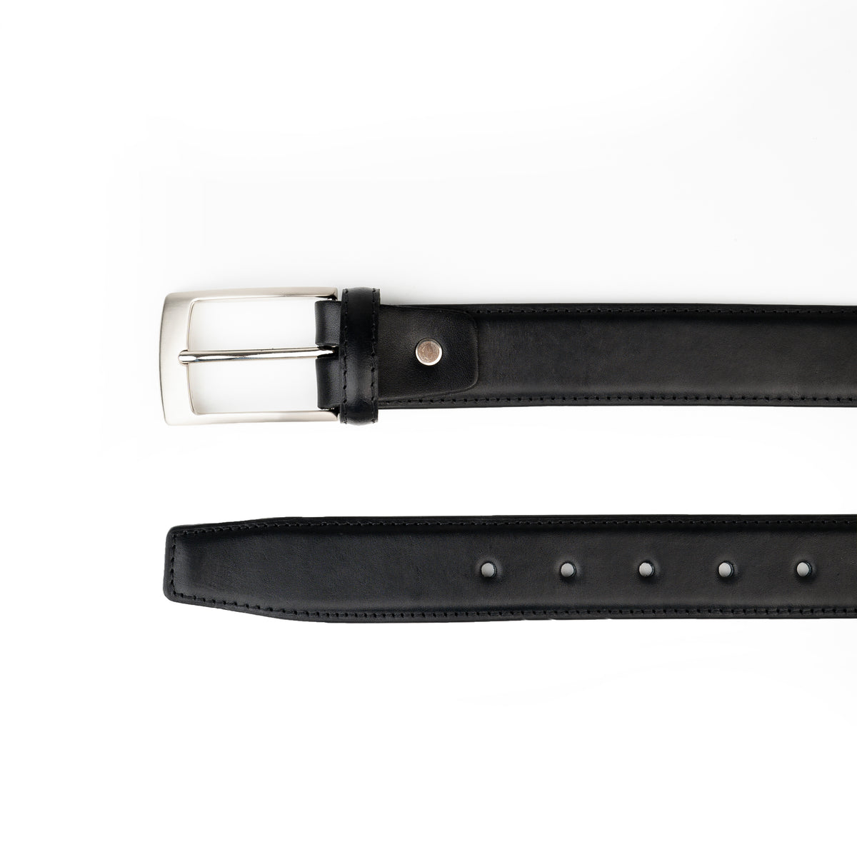 Black Avenue leather belt laid flat