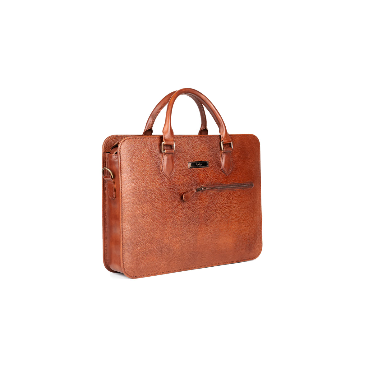 Bond St Antique Cognac Pebble Grain office bag – angled front view