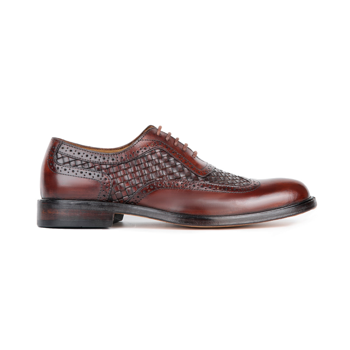 Dublin Tobacco Woven leather wingtip Oxford - right-facing side profile