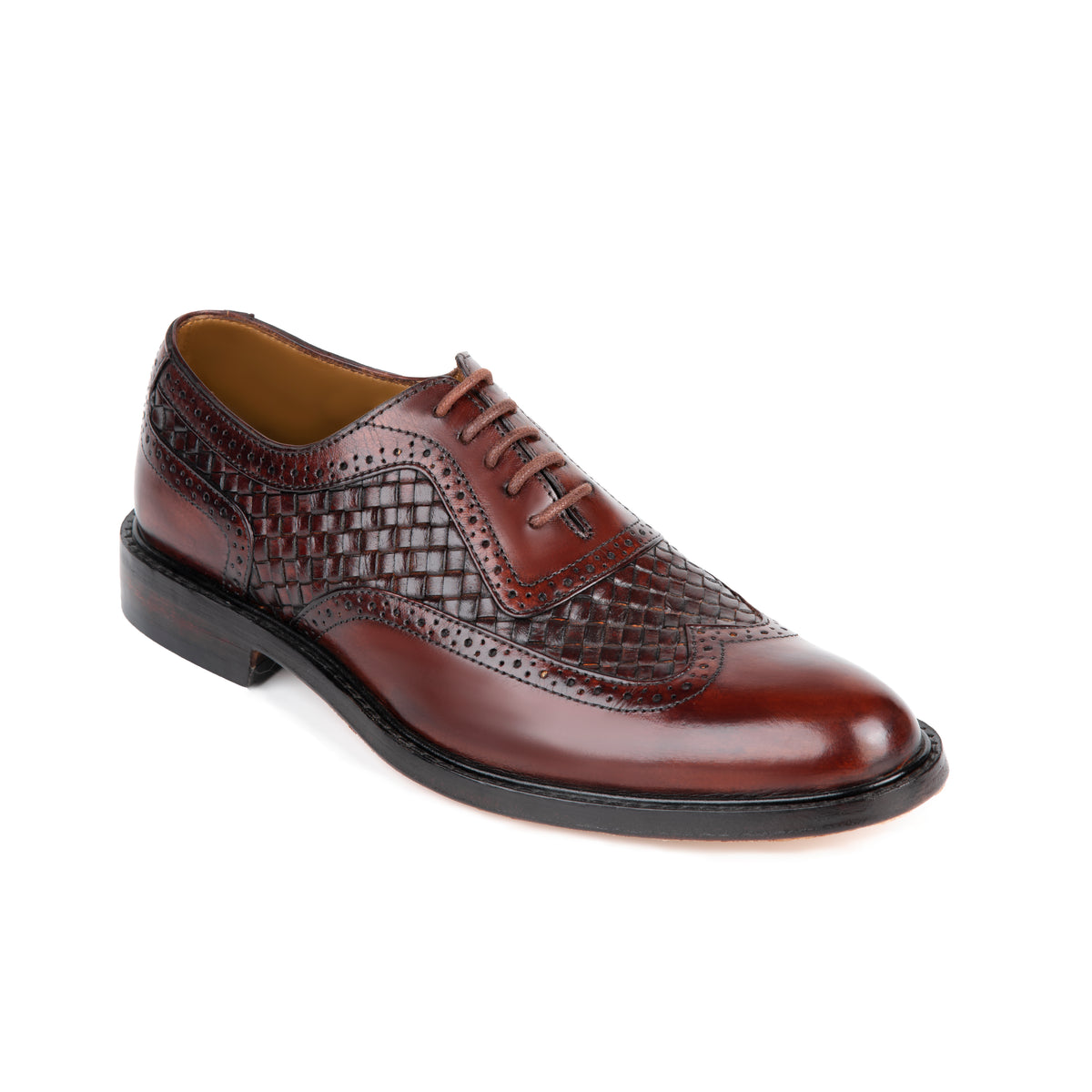 Dublin Tobacco Woven leather wingtip Oxford - three-quarter view