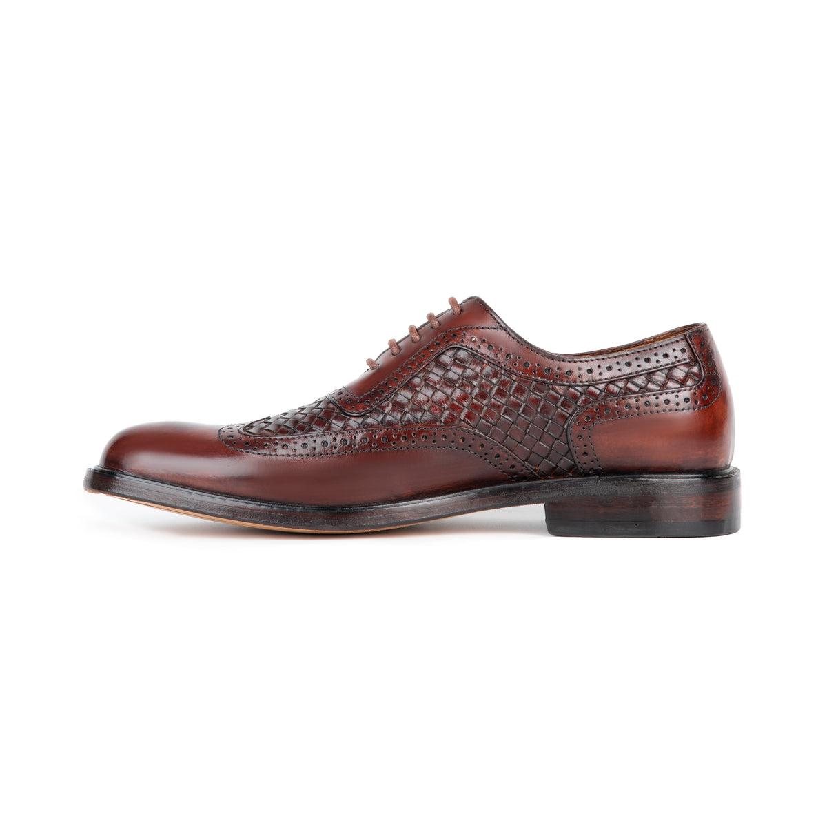 Dublin Tobacco Woven leather wingtip Oxford - left-facing side profile