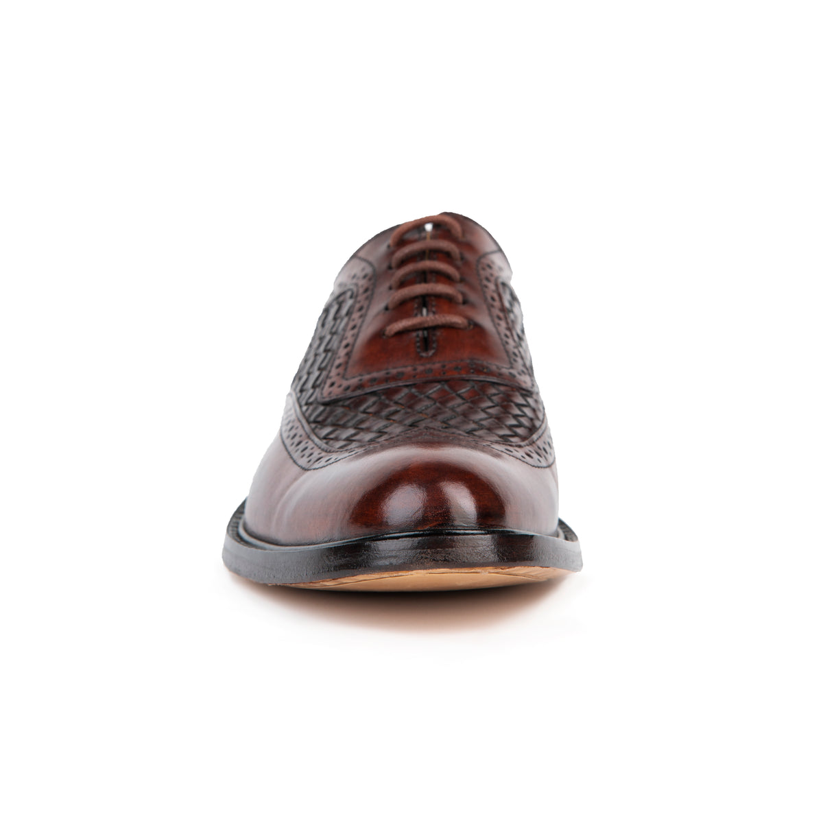 Dublin Tobacco Woven leather wingtip Oxford - front view