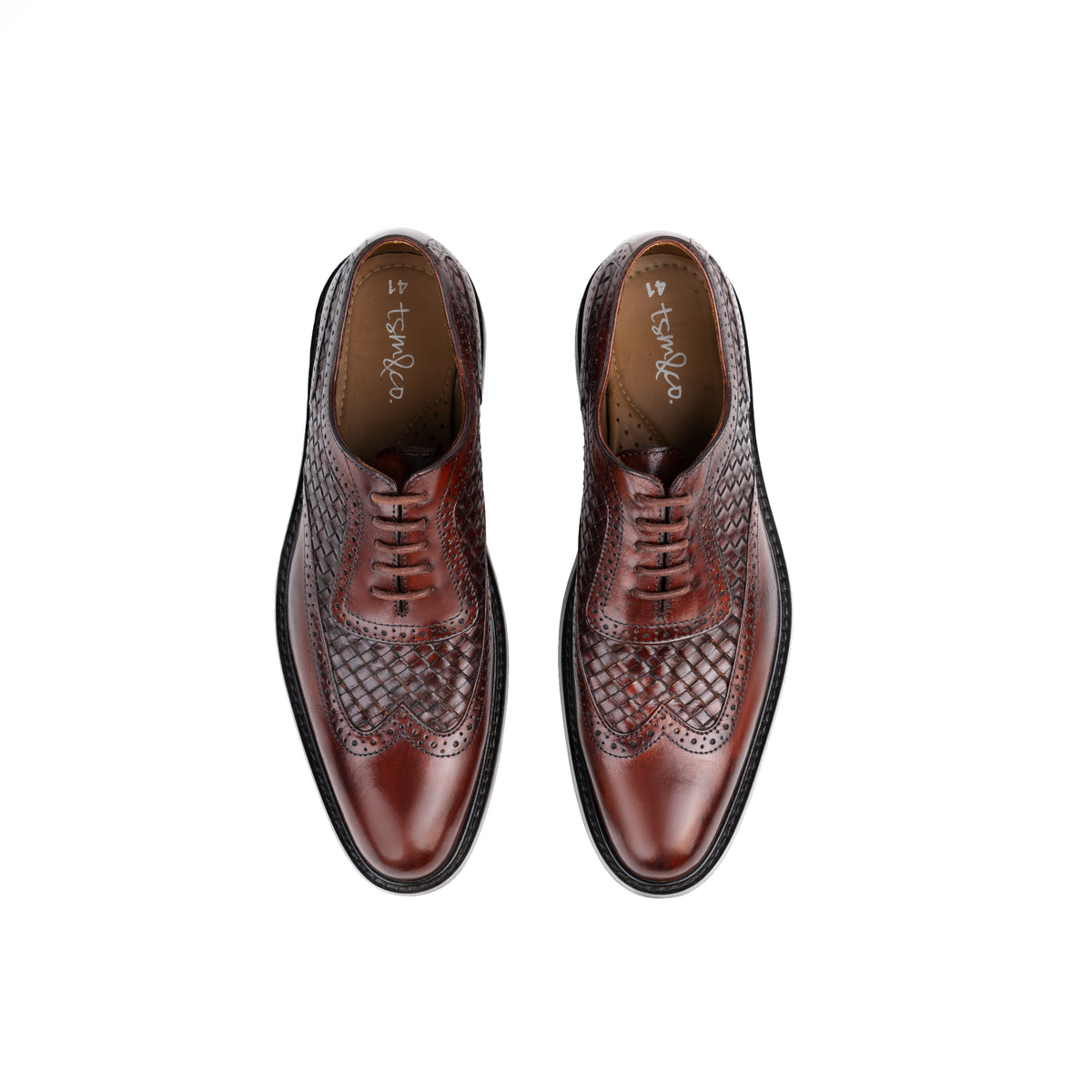Dublin Tobacco Woven leather wingtip Oxford - top view