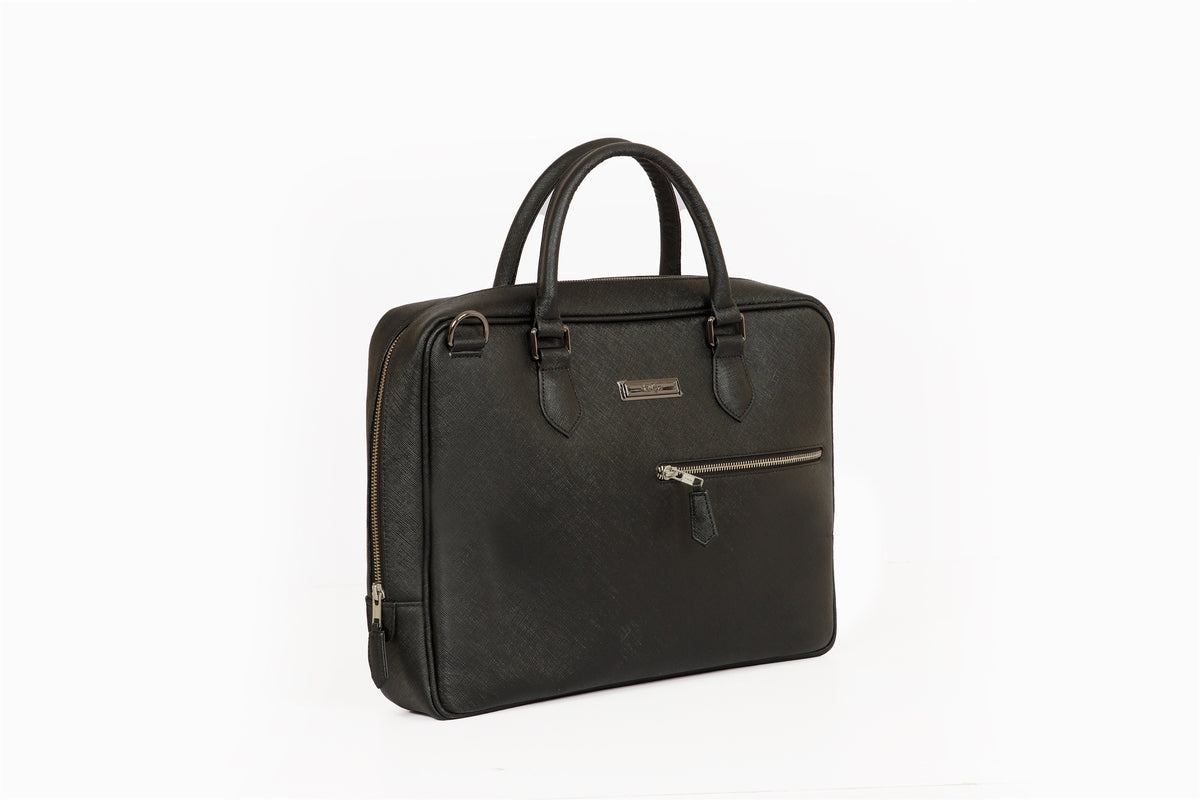 Fifth Avenue Black Saffiano office bag - angled front view