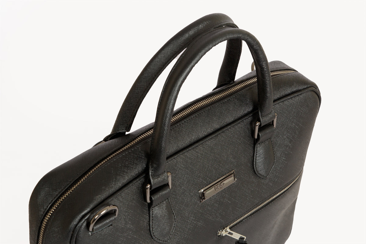 Fifth Avenue Black Saffiano office bag - handle and hardware detail