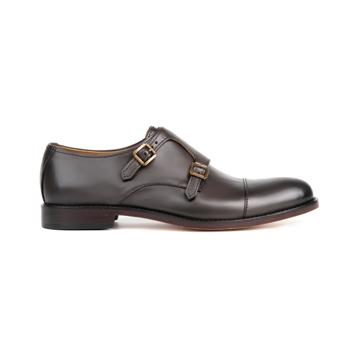 Glasgow Brown leather double monk strap shoe - side profile