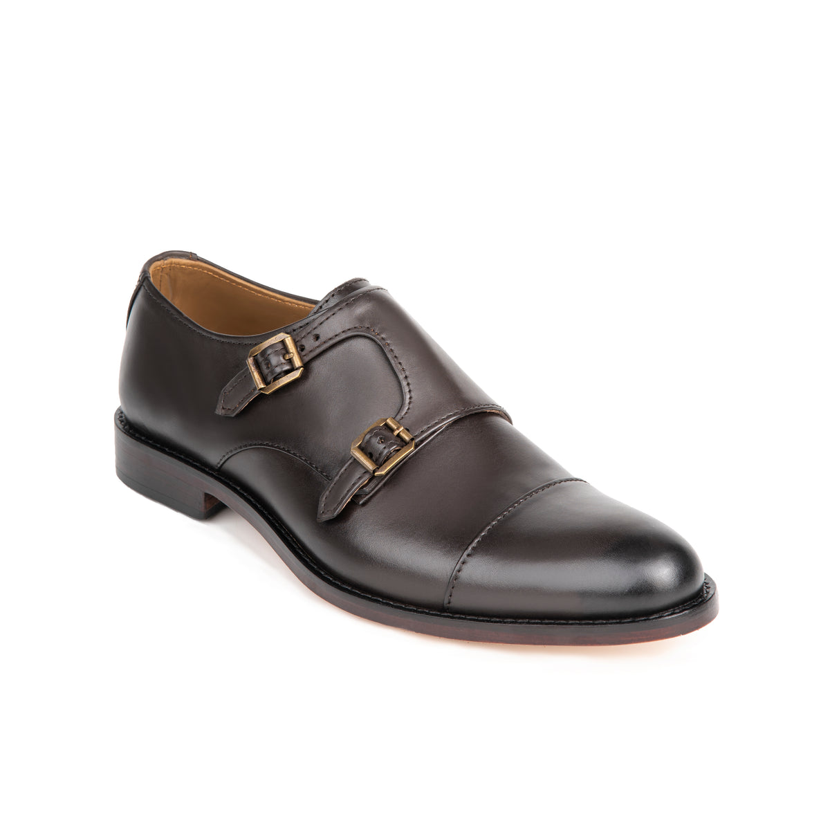 Glasgow Brown leather double monk strap shoe - three-quarter view