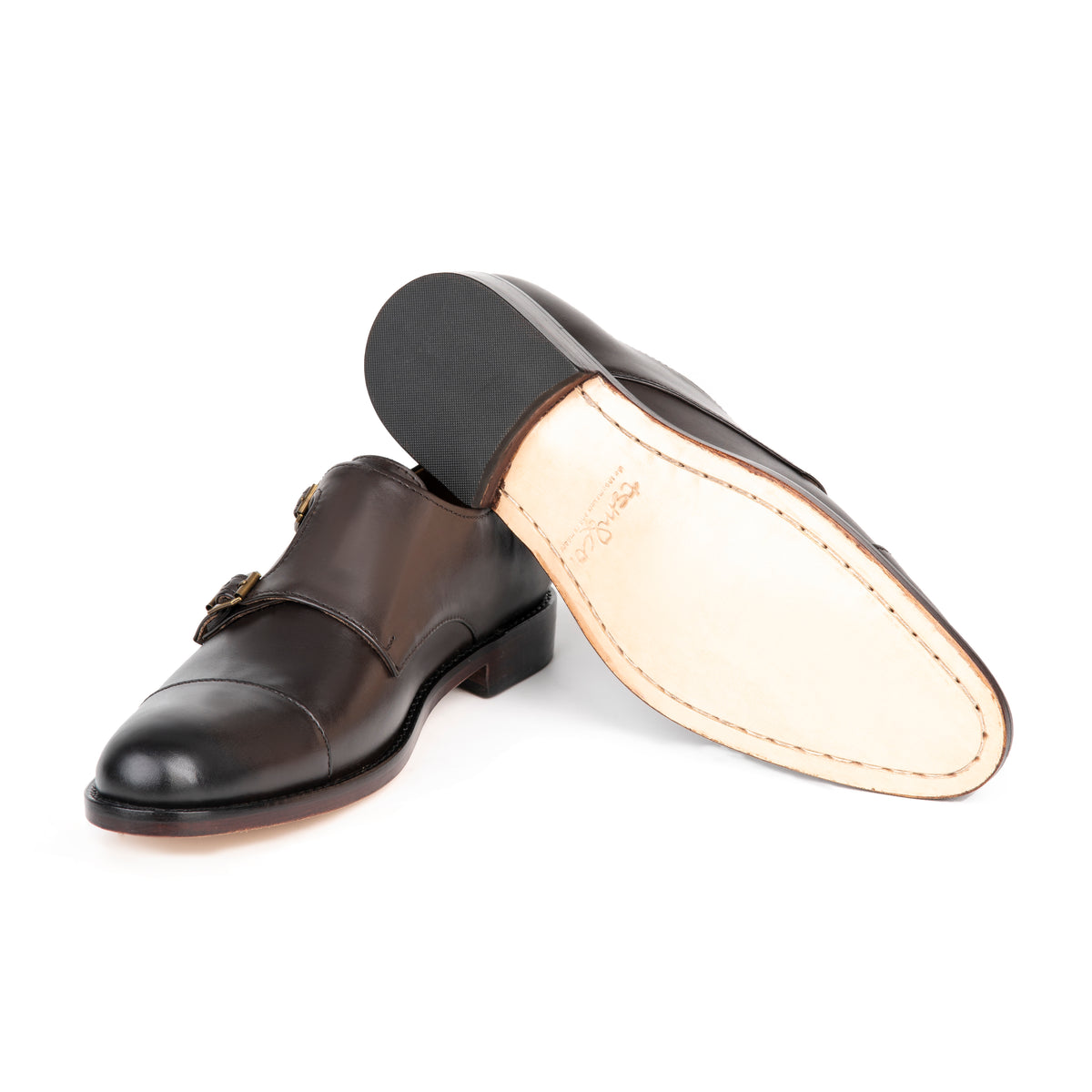 Glasgow Brown leather double monk strap shoe - sole view