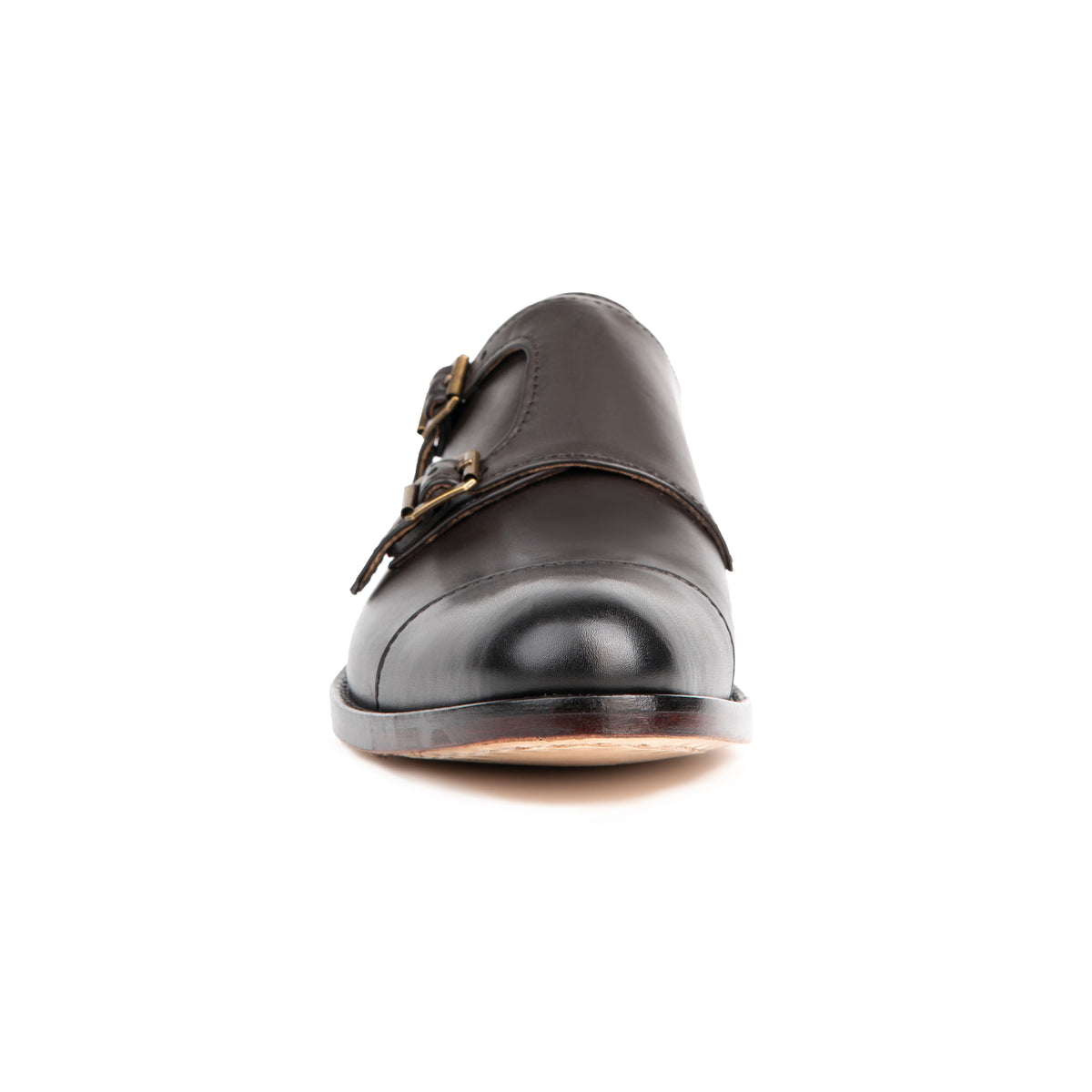 Glasgow Brown leather double monk strap shoe - front view