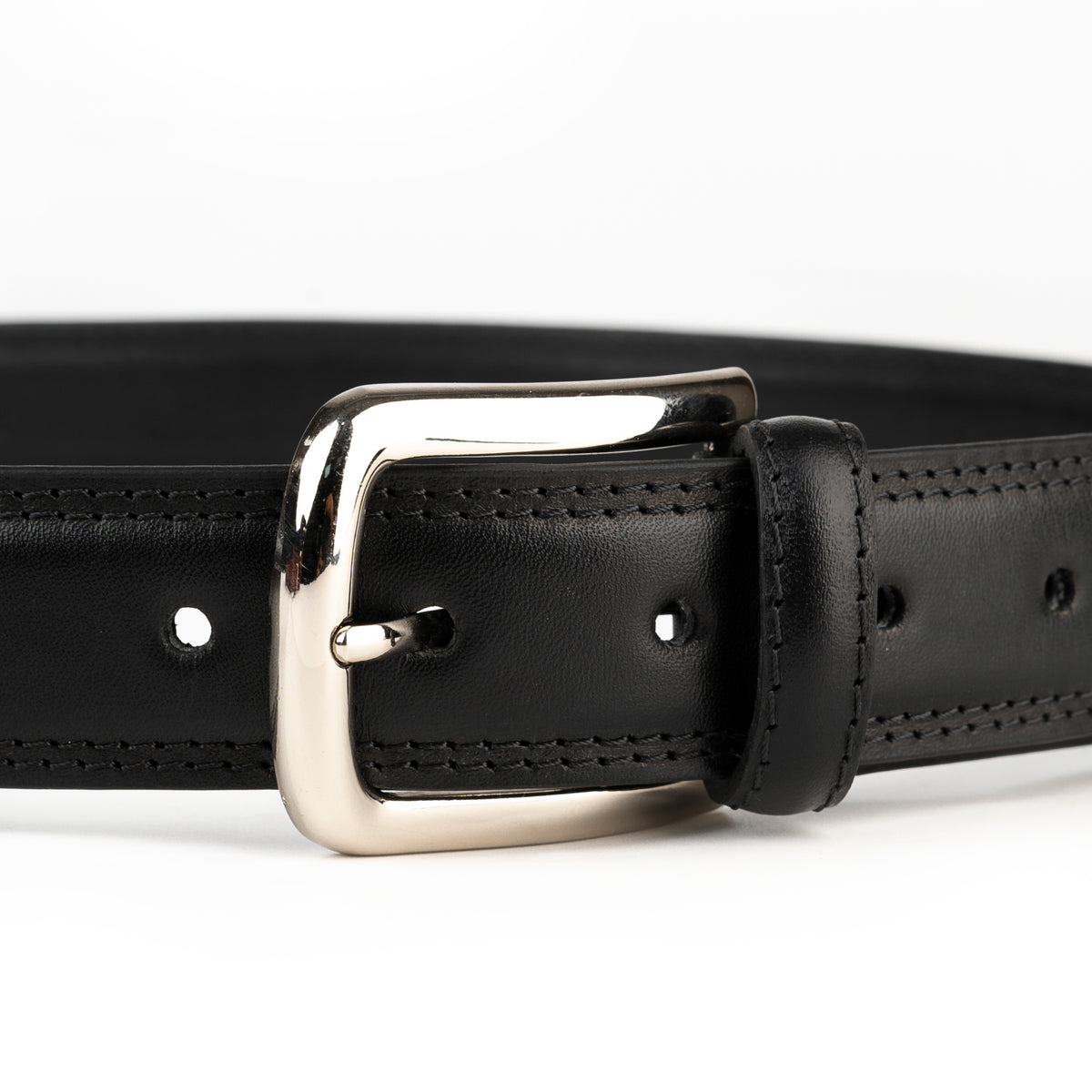 Black Midland leather belt buckle close-up