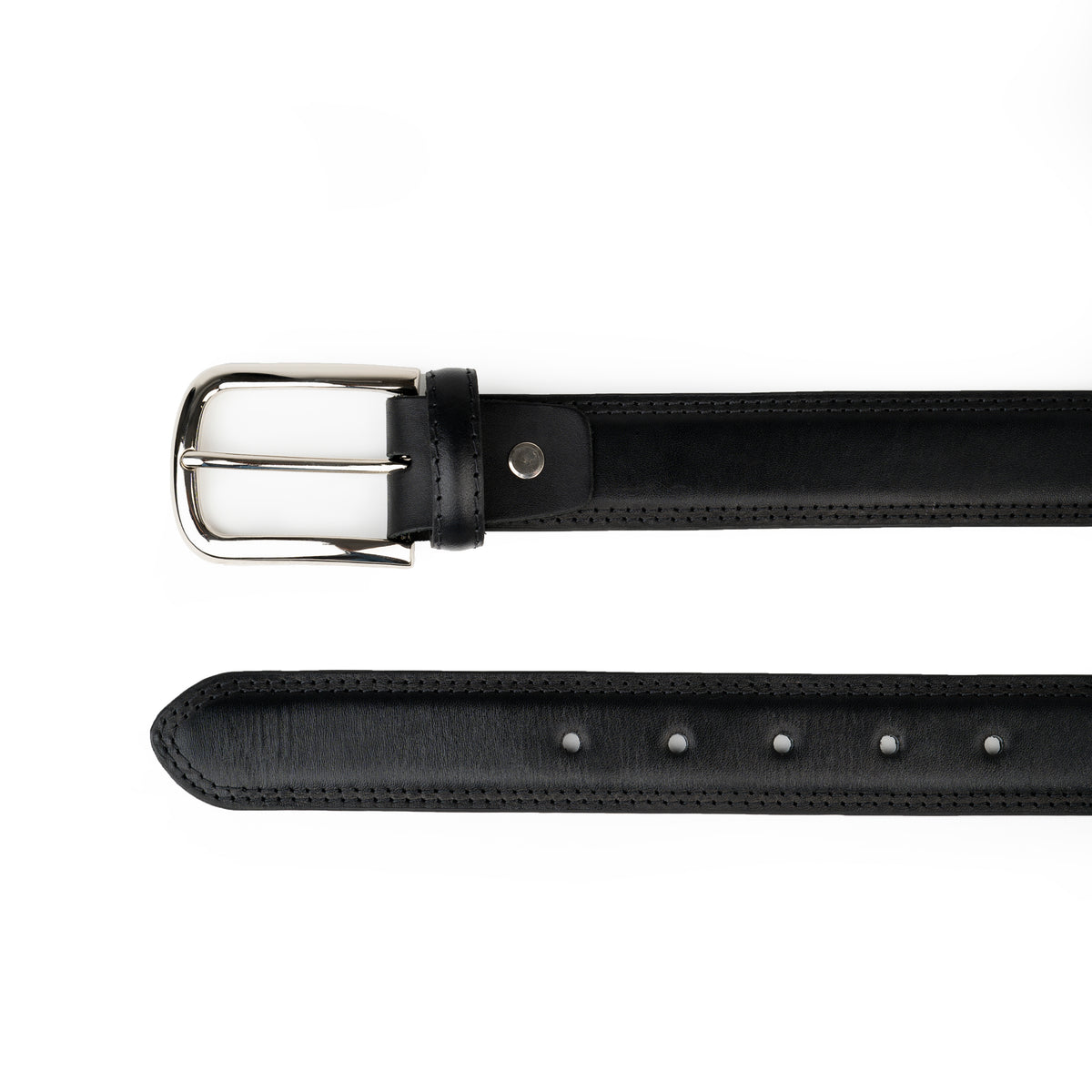 Black Midland leather belt laid flat