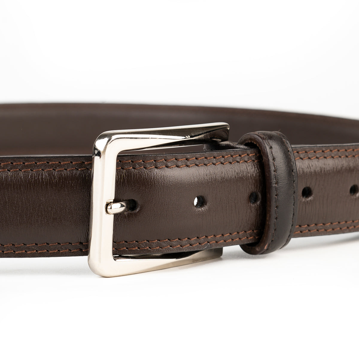 Brown Midland leather belt buckle close-up