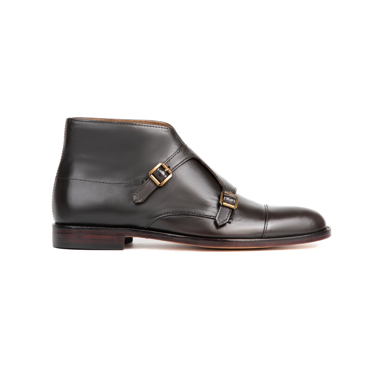 Windsor Brown leather double monk strap ankle boot - side profile