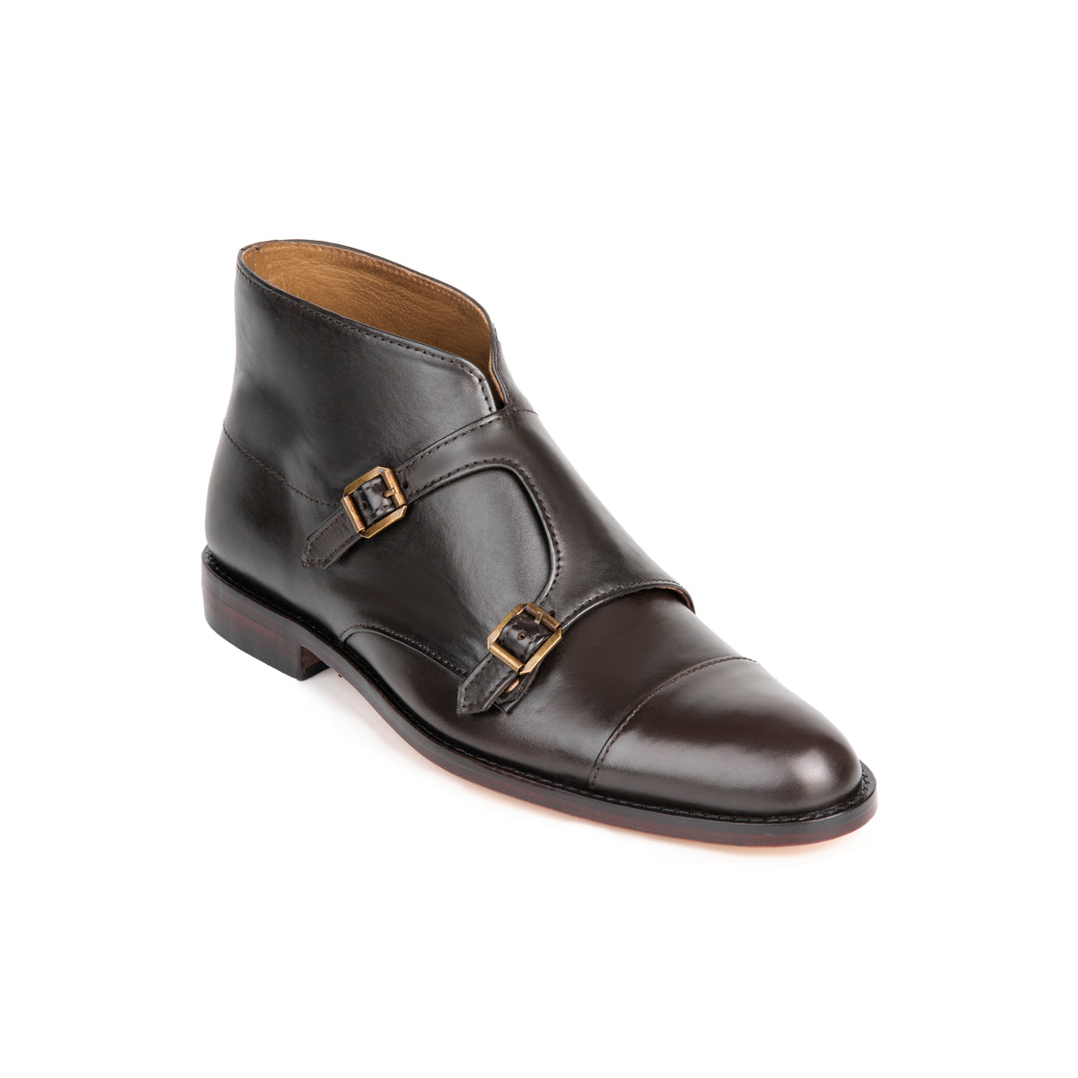 Windsor Brown leather double monk strap ankle boot - three-quarter view
