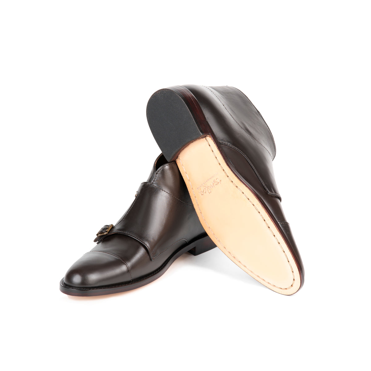 Windsor Brown leather double monk strap ankle boot - sole view