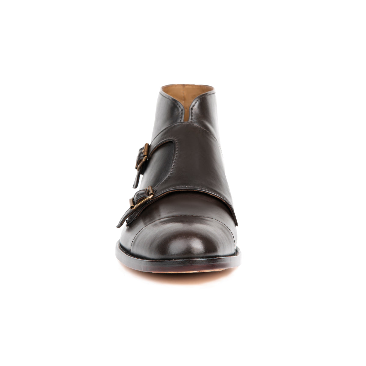 Windsor Brown leather double monk strap ankle boot - front view